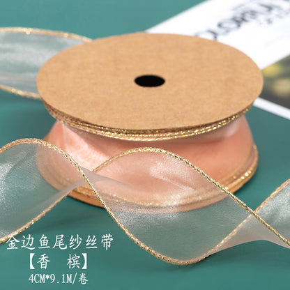 SJ-Gold Edging,Fish Tail Organza Ribbon,Polyester Organza Floral Ribbon,Cake Box Gift Box Bow,Packaging Woven Ribbon,Ribbon