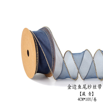 SJ-Gold Edging,Fish Tail Organza Ribbon,Polyester Organza Floral Ribbon,Cake Box Gift Box Bow,Packaging Woven Ribbon,Ribbon