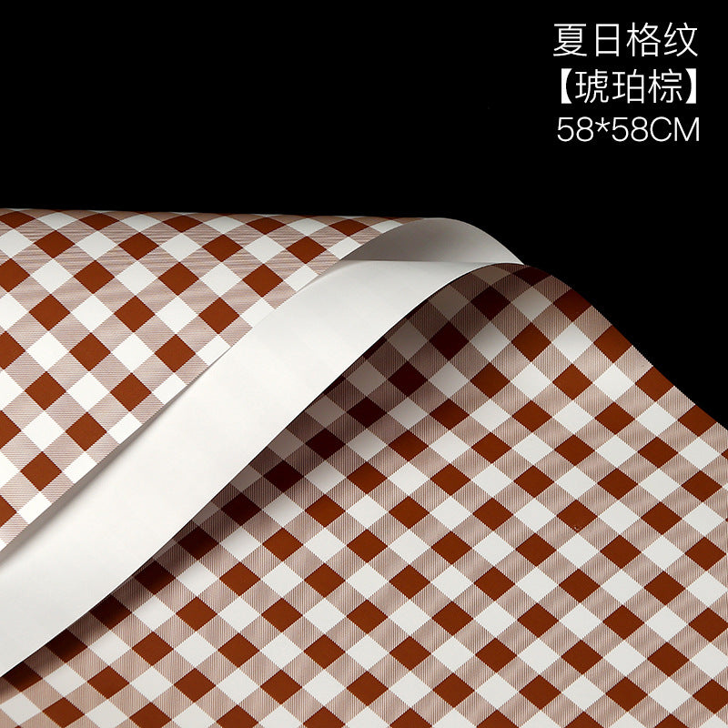 Fresh Flower Bouquet Wrapping Paper,Waterproof Elegance Paper,Checkered Summer Plaid Floral Packaging Material,Flower Shop Bouquet Gift Paper