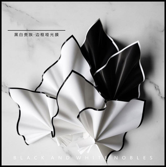 AR-Black and White Floral Wrapping Paper,Matte Film Waterproof Frosted Paper,Thickened Bouquet Wrapping Paper
