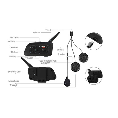 Motorcycle helmet Bluetooth intercom Full duplex Bluetooth intercom V6 PRO