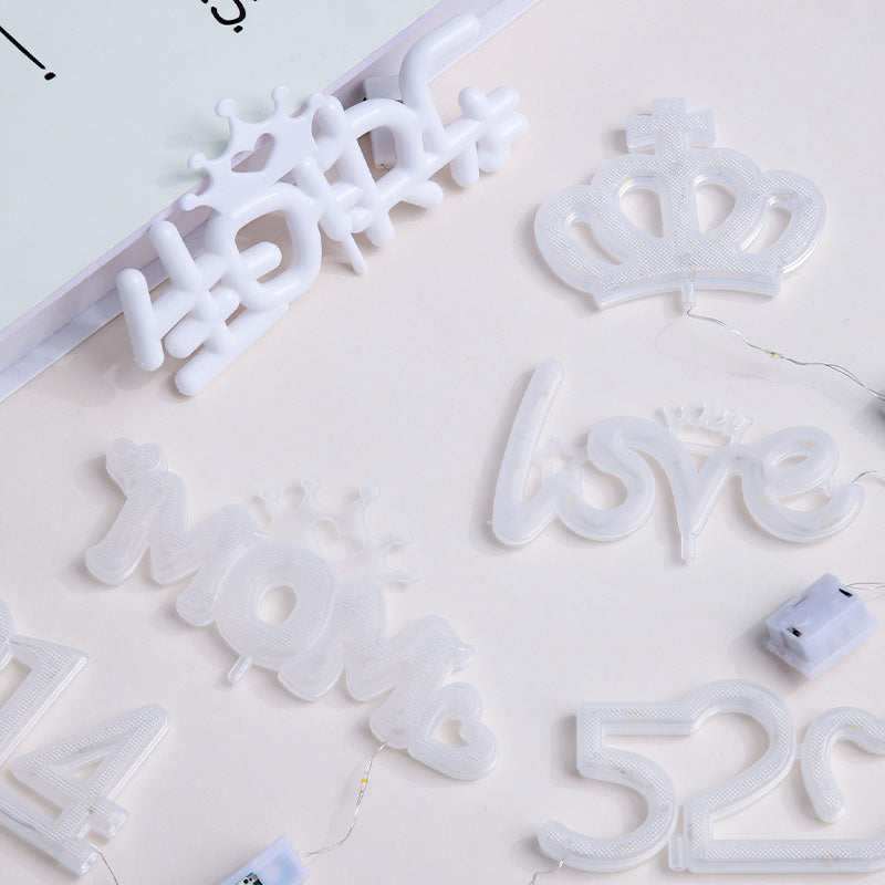 Party Ambience Lights Flower Packaging Bouquet Warm White Lights Happy Birthday Cake Decoration Lights Crown English Numbers Lights