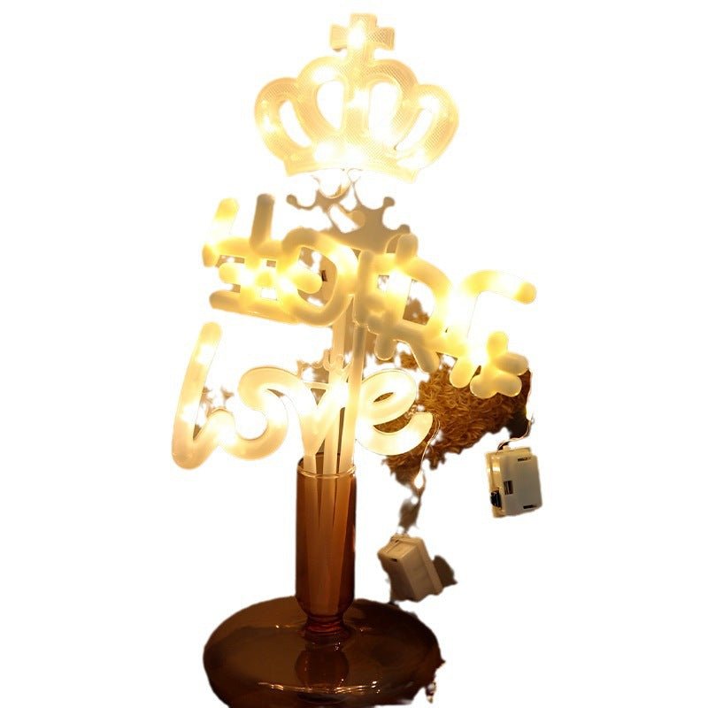 Party Ambience Lights Flower Packaging Bouquet Warm White Lights Happy Birthday Cake Decoration Lights Crown English Numbers Lights