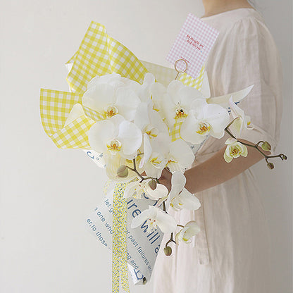 Fresh Flower Bouquet Wrapping Paper,Waterproof Elegance Paper,Checkered Summer Plaid Floral Packaging Material,Flower Shop Bouquet Gift Paper