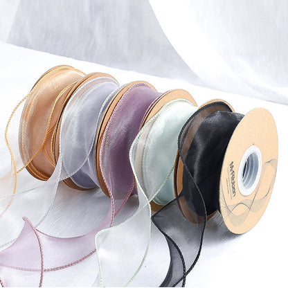 SJ-Gold Edging,Fish Tail Organza Ribbon,Polyester Organza Floral Ribbon,Cake Box Gift Box Bow,Packaging Woven Ribbon,Ribbon