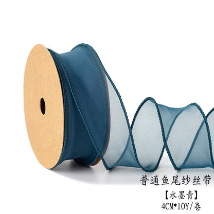 SJ-Gold Edging,Fish Tail Organza Ribbon,Polyester Organza Floral Ribbon,Cake Box Gift Box Bow,Packaging Woven Ribbon,Ribbon