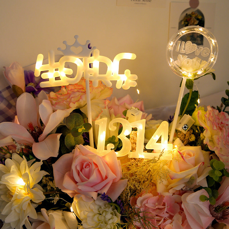 Party Ambience Lights Flower Packaging Bouquet Warm White Lights Happy Birthday Cake Decoration Lights Crown English Numbers Lights