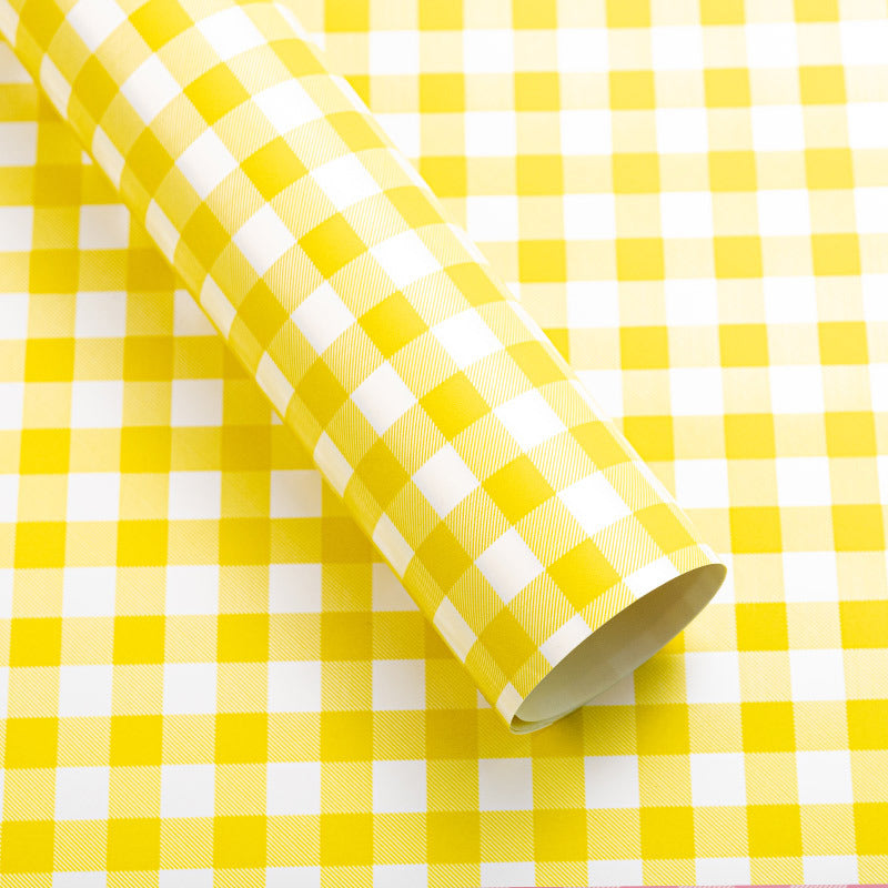 Fresh Flower Bouquet Wrapping Paper,Waterproof Elegance Paper,Checkered Summer Plaid Floral Packaging Material,Flower Shop Bouquet Gift Paper