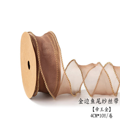 SJ-Gold Edging,Fish Tail Organza Ribbon,Polyester Organza Floral Ribbon,Cake Box Gift Box Bow,Packaging Woven Ribbon,Ribbon