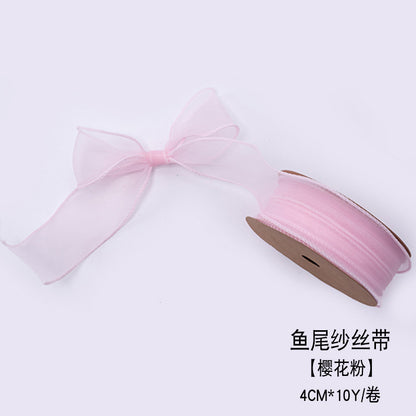 SJ-Gold Edging,Fish Tail Organza Ribbon,Polyester Organza Floral Ribbon,Cake Box Gift Box Bow,Packaging Woven Ribbon,Ribbon