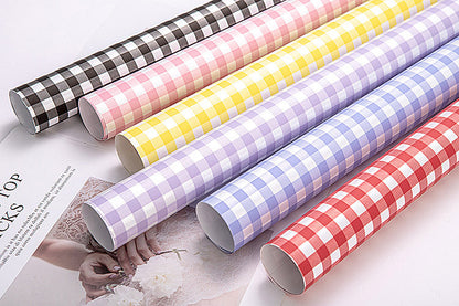 Fresh Flower Bouquet Wrapping Paper,Waterproof Elegance Paper,Checkered Summer Plaid Floral Packaging Material,Flower Shop Bouquet Gift Paper