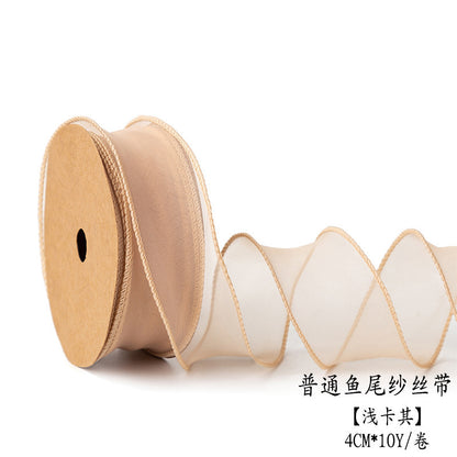 SJ-Gold Edging,Fish Tail Organza Ribbon,Polyester Organza Floral Ribbon,Cake Box Gift Box Bow,Packaging Woven Ribbon,Ribbon