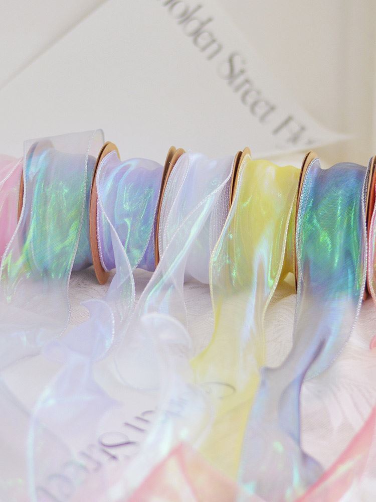 SM-Holographic Fish Tail Tulle,Bouquet Wrapping Ribbon,Floral Mesh Netting,Handcrafted Gift Edging,Minimalist Satin Ribbon,Floral Arrangement Packaging Materials