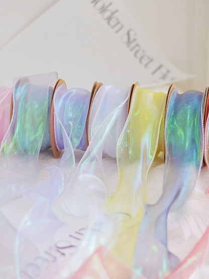 SM-Holographic Fish Tail Tulle,Bouquet Wrapping Ribbon,Floral Mesh Netting,Handcrafted Gift Edging,Minimalist Satin Ribbon,Floral Arrangement Packaging Materials
