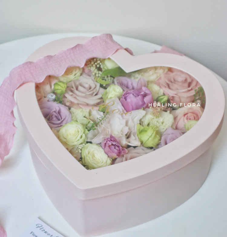 2pcs Heart Shaped Flower Box Floral Gift Boxes with Transparent Window Lids Luxury Style Flower Arrangements Valentines Day Jewe