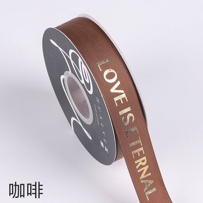 SH-2.5 cm woven ribbon, fresh flower packaging ribbon, floral art hot-stamped spiral pattern satin ribbon, English alphabet bouquet cake gift ribbon.