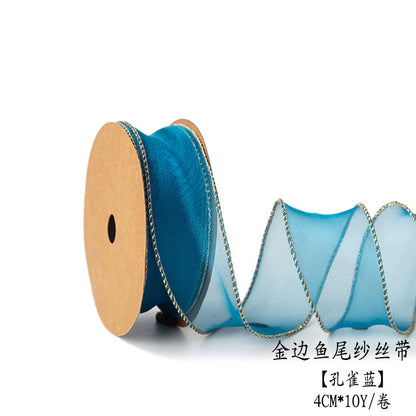 SJ-Gold Edging,Fish Tail Organza Ribbon,Polyester Organza Floral Ribbon,Cake Box Gift Box Bow,Packaging Woven Ribbon,Ribbon