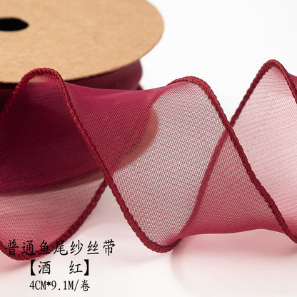 SJ-Gold Edging,Fish Tail Organza Ribbon,Polyester Organza Floral Ribbon,Cake Box Gift Box Bow,Packaging Woven Ribbon,Ribbon
