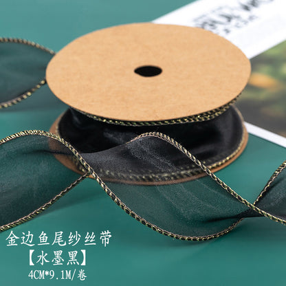 SJ-Gold Edging,Fish Tail Organza Ribbon,Polyester Organza Floral Ribbon,Cake Box Gift Box Bow,Packaging Woven Ribbon,Ribbon