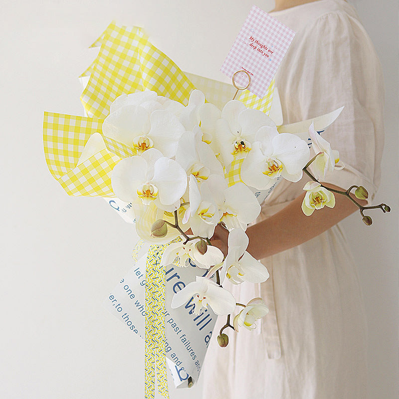 Fresh Flower Bouquet Wrapping Paper,Waterproof Elegance Paper,Checkered Summer Plaid Floral Packaging Material,Flower Shop Bouquet Gift Paper