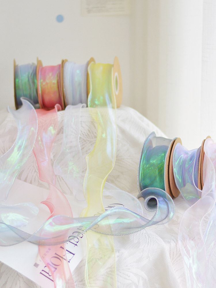 SM-Holographic Fish Tail Tulle,Bouquet Wrapping Ribbon,Floral Mesh Netting,Handcrafted Gift Edging,Minimalist Satin Ribbon,Floral Arrangement Packaging Materials