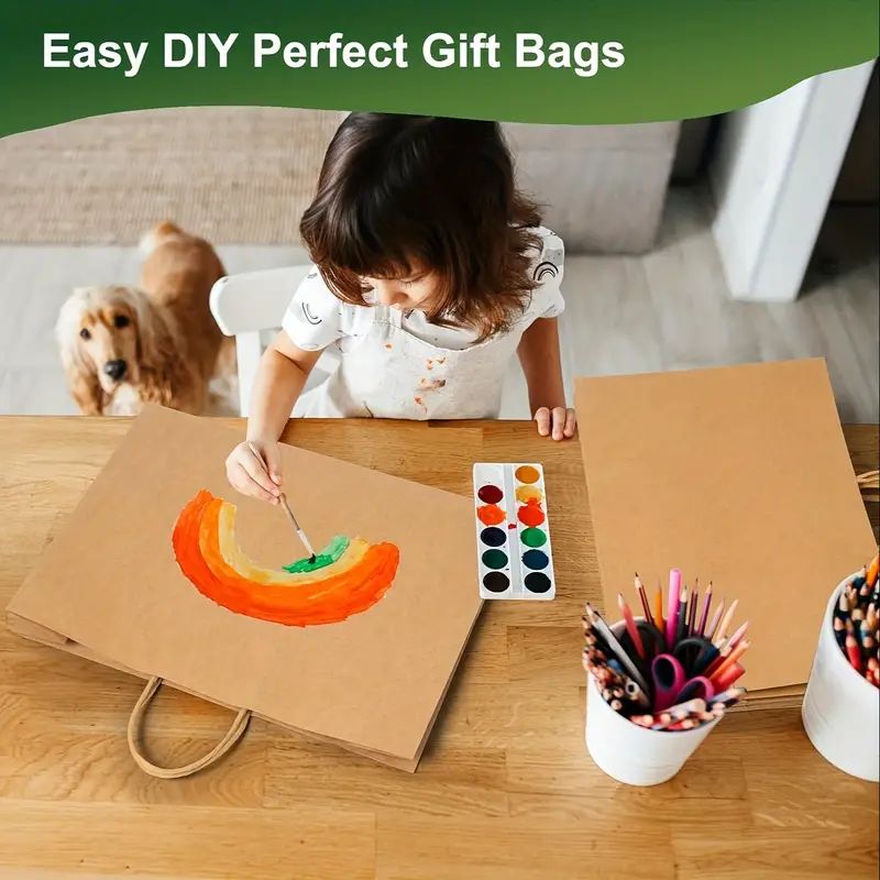 25 Packs, Large Brown Paper Bags With Handles Kraft Gift Bags Bulk, 12.5 * 4.3 * 9.8 Inch For Birthday Party Grocery Retail Shopping Business, Cheapest Items Available, Sale, Shopping Bag, Party Bag, Party Gift Bag, Craft Tote Bag