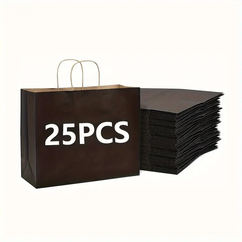 25 Packs, Large Brown Paper Bags With Handles Kraft Gift Bags Bulk, 12.5 * 4.3 * 9.8 Inch For Birthday Party Grocery Retail Shopping Business, Cheapest Items Available, Sale, Shopping Bag, Party Bag, Party Gift Bag, Craft Tote Bag
