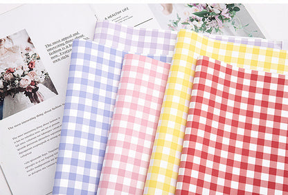 Fresh Flower Bouquet Wrapping Paper,Waterproof Elegance Paper,Checkered Summer Plaid Floral Packaging Material,Flower Shop Bouquet Gift Paper