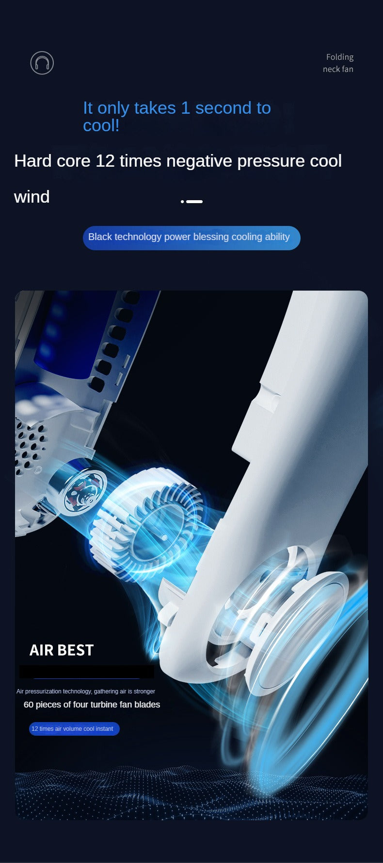 Four Fan Blades Hanging Neck Fan Large Airflow Long Life Portable Handheld Fan