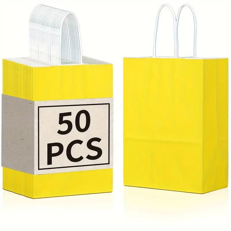 8/12/25/50/100pcs, Lively And Cute Lemon Yellow Gift Bags, Kraft Paper Handbags, More Suitable For Birthday Parties, Weddings, Graduation Ceremonies And Other Festivals And Celebrations, Small Business Supplies, Shopping Bag, Party Bag, Craft Tote Bag