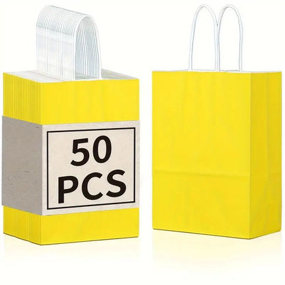 8/12/25/50/100pcs, Lively And Cute Lemon Yellow Gift Bags, Kraft Paper Handbags, More Suitable For Birthday Parties, Weddings, Graduation Ceremonies And Other Festivals And Celebrations, Small Business Supplies, Shopping Bag, Party Bag, Craft Tote Bag