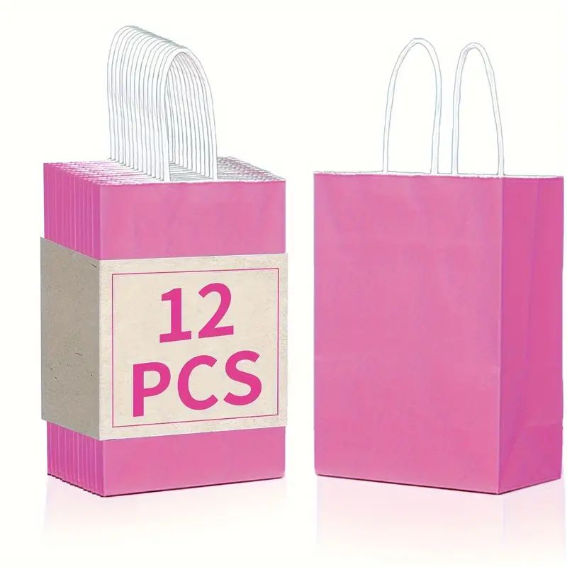 8/12/25/50/100pcs, Valentine's Day Gift Bags, Wedding Gift Bags, Fashionable And Vibrant Pink, Made Of Kraft Paper With Handles, 6.3*3.15*8.26 Inches, Suitable For Wedding And Birthday Gift Bags, And More Suitable For Various Holiday Party Gift Bags