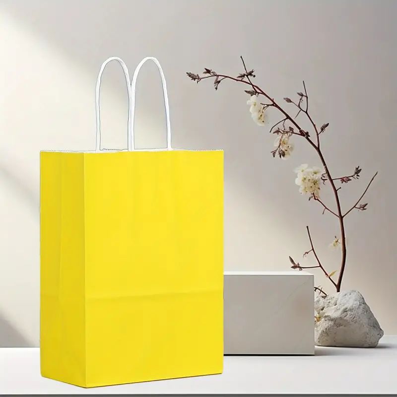 8/12/25/50/100pcs, Lively And Cute Lemon Yellow Gift Bags, Kraft Paper Handbags, More Suitable For Birthday Parties, Weddings, Graduation Ceremonies And Other Festivals And Celebrations, Small Business Supplies, Shopping Bag, Party Bag, Craft Tote Bag