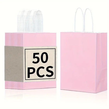 8/12/25/50pcs, Peach Pink Cute And Lively Handheld Paper Bags Gift Bags, Birthday Party Gift Bags, Wedding Gift Bags, Bride's Gift Giving Meeting, Suitable For Various Festival Party Celebrations, Small Business Supplies, Shopping Bag, Party Gift Bag