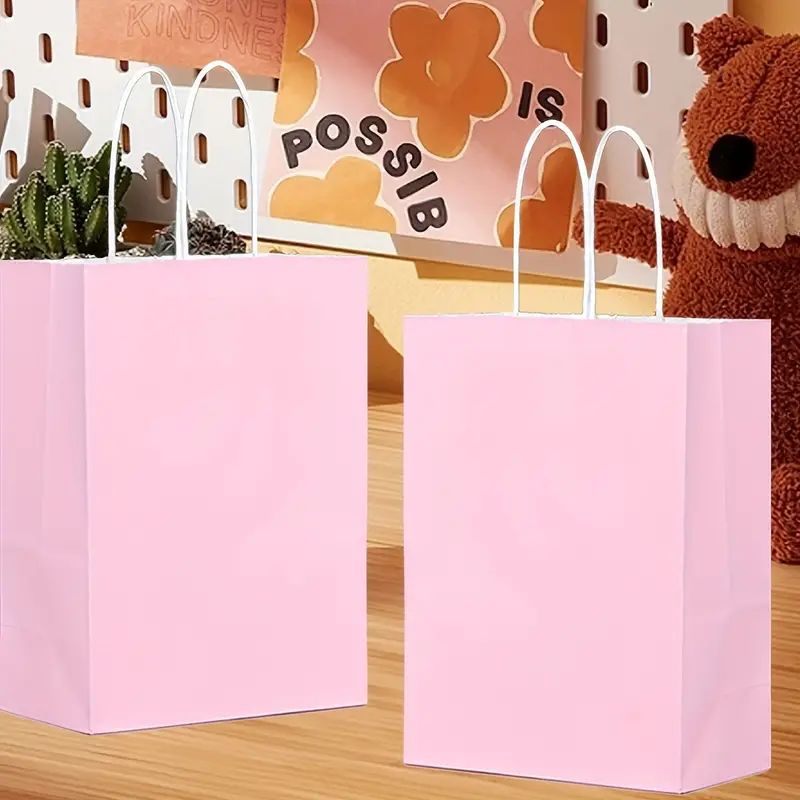 8/12/25/50pcs, Peach Pink Cute And Lively Handheld Paper Bags Gift Bags, Birthday Party Gift Bags, Wedding Gift Bags, Bride's Gift Giving Meeting, Suitable For Various Festival Party Celebrations, Small Business Supplies, Shopping Bag, Party Gift Bag