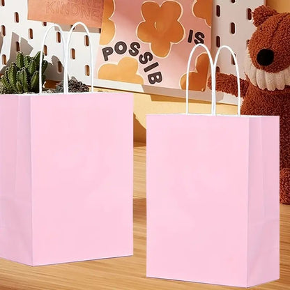 8/12/25/50pcs, Peach Pink Cute And Lively Handheld Paper Bags Gift Bags, Birthday Party Gift Bags, Wedding Gift Bags, Bride's Gift Giving Meeting, Suitable For Various Festival Party Celebrations, Small Business Supplies, Shopping Bag, Party Gift Bag