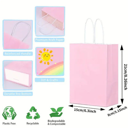 8/12/25/50pcs, Peach Pink Cute And Lively Handheld Paper Bags Gift Bags, Birthday Party Gift Bags, Wedding Gift Bags, Bride's Gift Giving Meeting, Suitable For Various Festival Party Celebrations, Small Business Supplies, Shopping Bag, Party Gift Bag