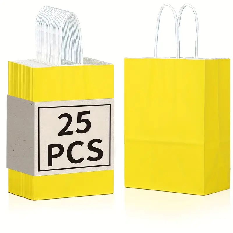 8/12/25/50/100pcs, Lively And Cute Lemon Yellow Gift Bags, Kraft Paper Handbags, More Suitable For Birthday Parties, Weddings, Graduation Ceremonies And Other Festivals And Celebrations, Small Business Supplies, Shopping Bag, Party Bag, Craft Tote Bag