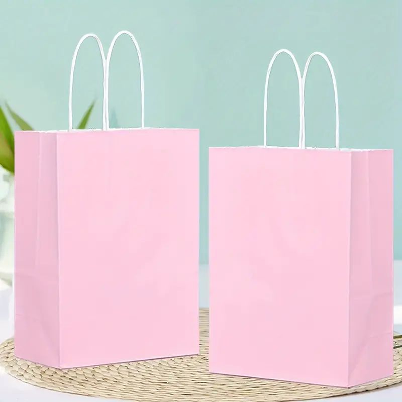 8/12/25/50pcs, Peach Pink Cute And Lively Handheld Paper Bags Gift Bags, Birthday Party Gift Bags, Wedding Gift Bags, Bride's Gift Giving Meeting, Suitable For Various Festival Party Celebrations, Small Business Supplies, Shopping Bag, Party Gift Bag