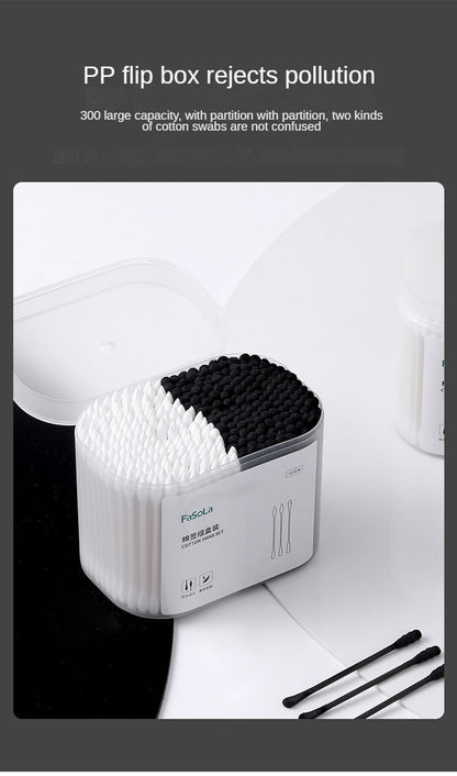 300pcs Natural Cotton Swabs With Storage Box - Perfect for Makeup & Ear Care!