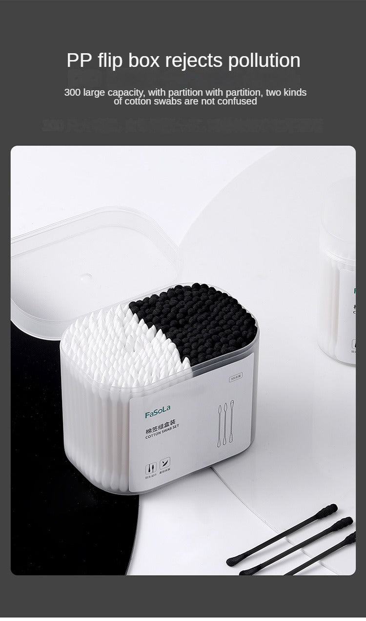 300pcs Natural Cotton Swabs With Storage Box - Perfect for Makeup & Ear Care!
