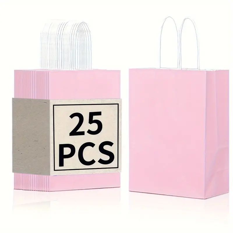 8/12/25/50pcs, Peach Pink Cute And Lively Handheld Paper Bags Gift Bags, Birthday Party Gift Bags, Wedding Gift Bags, Bride's Gift Giving Meeting, Suitable For Various Festival Party Celebrations, Small Business Supplies, Shopping Bag, Party Gift Bag