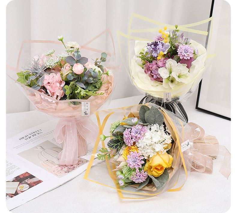 AT-Transparent Fresh Flower Wrapping Paper,Colored Border Waterproof Dust-proof Flower Bouquet Wrapping Glass Paper,Flower Shop Floral Packaging Materials