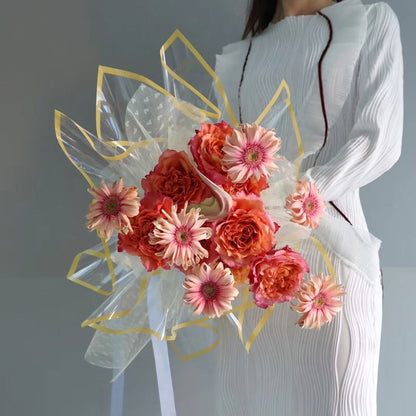 AT-Transparent Fresh Flower Wrapping Paper,Colored Border Waterproof Dust-proof Flower Bouquet Wrapping Glass Paper,Flower Shop Floral Packaging Materials