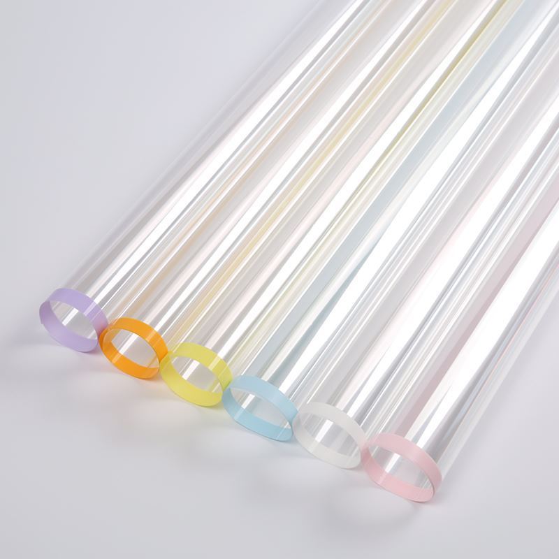 AT-Transparent Fresh Flower Wrapping Paper,Colored Border Waterproof Dust-proof Flower Bouquet Wrapping Glass Paper,Flower Shop Floral Packaging Materials