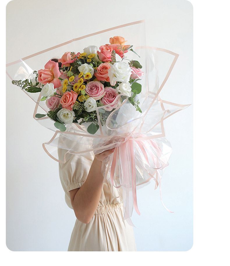 AT-Transparent Fresh Flower Wrapping Paper,Colored Border Waterproof Dust-proof Flower Bouquet Wrapping Glass Paper,Flower Shop Floral Packaging Materials
