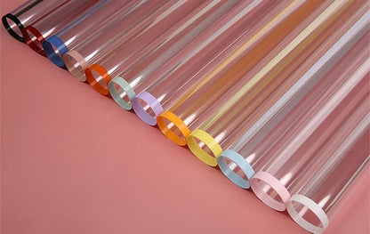 AT-Transparent Fresh Flower Wrapping Paper,Colored Border Waterproof Dust-proof Flower Bouquet Wrapping Glass Paper,Flower Shop Floral Packaging Materials