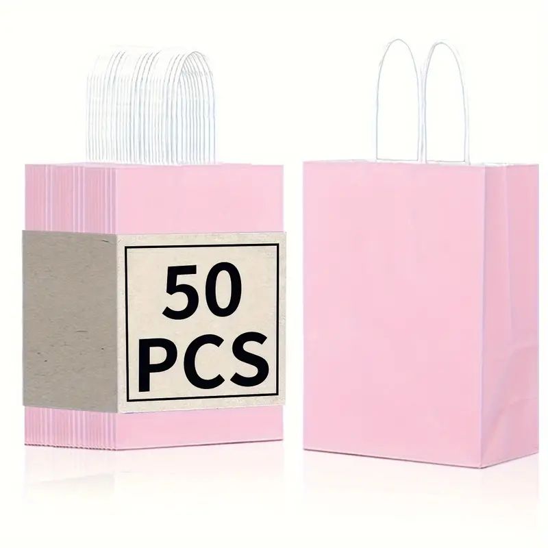 8/12/25/50pcs, Peach Pink Cute And Lively Handheld Paper Bags Gift Bags, Birthday Party Gift Bags, Wedding Gift Bags, Bride's Gift Giving Meeting, Suitable For Various Festival Party Celebrations, Small Business Supplies, Shopping Bag, Party Gift Bag