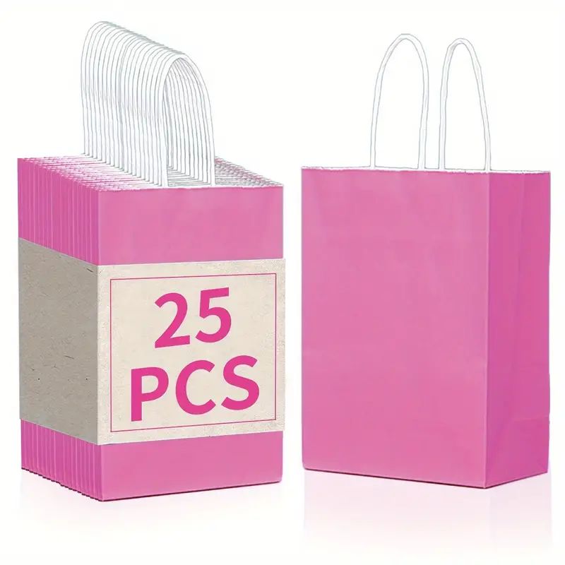 8/12/25/50/100pcs, Valentine's Day Gift Bags, Wedding Gift Bags, Fashionable And Vibrant Pink, Made Of Kraft Paper With Handles, 6.3*3.15*8.26 Inches, Suitable For Wedding And Birthday Gift Bags, And More Suitable For Various Holiday Party Gift Bags