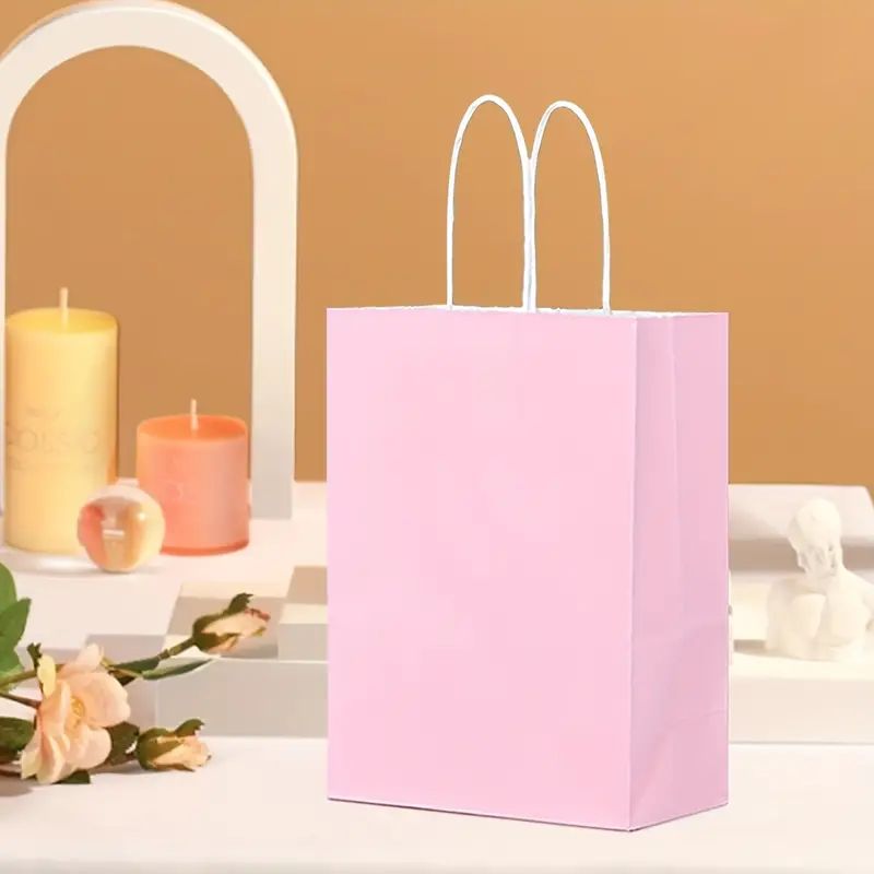 8/12/25/50pcs, Peach Pink Cute And Lively Handheld Paper Bags Gift Bags, Birthday Party Gift Bags, Wedding Gift Bags, Bride's Gift Giving Meeting, Suitable For Various Festival Party Celebrations, Small Business Supplies, Shopping Bag, Party Gift Bag